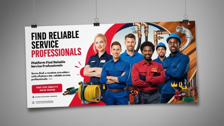 horizontal poster for a platform where Trusted worker, Employee like, Sweepers, Plumbers, electricians, woodcreepers, etc. available (1)